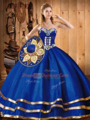 Blue Lace Up 15 Quinceanera Dress Embroidery Sleeveless Floor Length