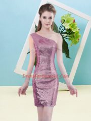 Glamorous Fuchsia Sleeveless Sequins Mini Length