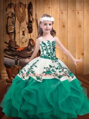 Discount Lace Up Pageant Gowns For Girls Turquoise for Sweet 16 and Quinceanera with Embroidery and Ruffles