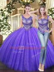 Beautiful Floor Length Ball Gowns Sleeveless Lavender Quinceanera Gown Lace Up