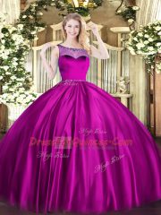 Floor Length Ball Gowns Sleeveless Fuchsia Quinceanera Dresses Zipper