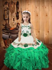 New Arrival Turquoise Sleeveless Embroidery and Ruffles Floor Length Child Pageant Dress