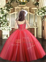 Custom Design Floor Length Lace Up Glitz Pageant Dress Hot Pink for Party and Sweet 16 and Quinceanera and Wedding Party with Beading