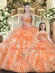 Floor Length Orange Red Vestidos de Quinceanera Sweetheart Sleeveless Lace Up