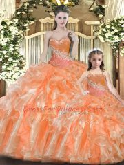 Floor Length Orange Red Vestidos de Quinceanera Sweetheart Sleeveless Lace Up