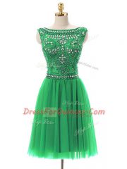 Excellent Green Zipper Bateau Beading Prom Dresses Tulle Sleeveless