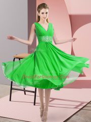 Pretty Knee Length Green Dama Dress V-neck Sleeveless Side Zipper
