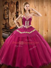 Fuchsia Ball Gowns Ruffles Ball Gown Prom Dress Lace Up Tulle Sleeveless Floor Length