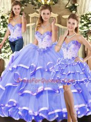 Unique Beading and Ruffled Layers 15 Quinceanera Dress Lavender Lace Up Sleeveless Floor Length