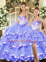 Unique Beading and Ruffled Layers 15 Quinceanera Dress Lavender Lace Up Sleeveless Floor Length