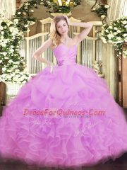 Customized Sleeveless Beading and Ruffles Lace Up 15th Birthday Dress