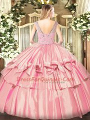 Discount Bateau Sleeveless 15 Quinceanera Dress Floor Length Beading and Ruffled Layers Orange Tulle