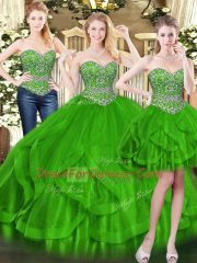 Graceful Floor Length Ball Gowns Sleeveless Green Vestidos de Quinceanera Lace Up