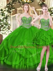 Graceful Floor Length Ball Gowns Sleeveless Green Vestidos de Quinceanera Lace Up