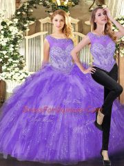 Sleeveless Zipper Floor Length Beading and Ruffles Quince Ball Gowns