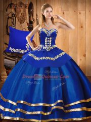 Most Popular Satin and Tulle Sweetheart Sleeveless Lace Up Embroidery 15 Quinceanera Dress in Blue