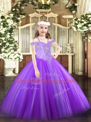 Dramatic Beading Kids Formal Wear Lavender Lace Up Sleeveless Floor Length