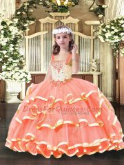 Superior Orange Red Sleeveless Organza Lace Up Pageant Dress for Womens for Party and Quinceanera