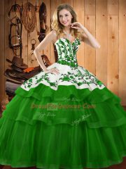 Dark Green Sweet 16 Dresses Sweetheart Sleeveless Sweep Train Lace Up