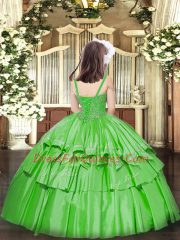 Most Popular Lavender Sleeveless Organza Lace Up Little Girls Pageant Gowns for Party and Quinceanera