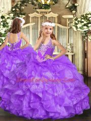 Unique Floor Length Eggplant Purple Quinceanera Gown Straps Sleeveless Lace Up
