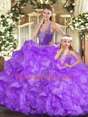 Unique Floor Length Eggplant Purple Quinceanera Gown Straps Sleeveless Lace Up