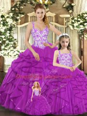 Clearance Floor Length Ball Gowns Sleeveless Fuchsia 15 Quinceanera Dress Lace Up