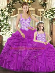 Clearance Floor Length Ball Gowns Sleeveless Fuchsia 15 Quinceanera Dress Lace Up