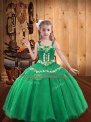 Wonderful Embroidery and Ruffles Glitz Pageant Dress Turquoise Lace Up Sleeveless Floor Length