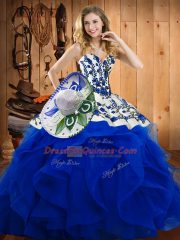 Sleeveless Lace Up Floor Length Embroidery and Ruffles Sweet 16 Dress