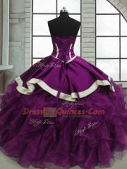 Purple Sweetheart Lace Up Beading and Ruffles Quinceanera Gown Sleeveless