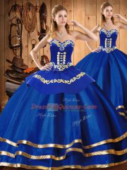 Ball Gowns Sweet 16 Dress Blue Sweetheart Satin and Tulle Sleeveless Floor Length Lace Up
