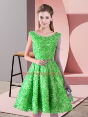 Pretty A-line Dress for Prom Green Scoop Lace Sleeveless Knee Length Lace Up