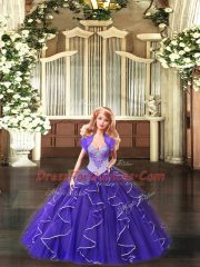 Most Popular Purple Sleeveless Floor Length Beading and Ruffles Lace Up Quinceanera Gown