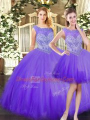 Fashion Eggplant Purple Quinceanera Gown Military Ball and Sweet 16 and Quinceanera with Beading Scoop Sleeveless Zipper