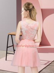 Sleeveless Mini Length Lace Side Zipper Quinceanera Dama Dress with Lavender