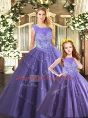 Sexy Lavender Scoop Neckline Beading Sweet 16 Dress Sleeveless Lace Up