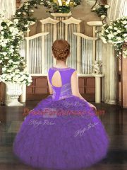 Latest Olive Green Lace Up Child Pageant Dress Beading and Ruffles Sleeveless Floor Length