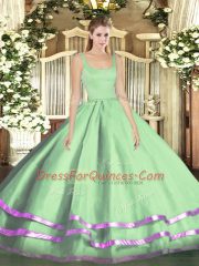 High End Floor Length Ball Gowns Sleeveless Apple Green Sweet 16 Dresses Zipper