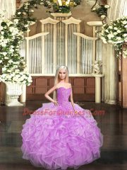 Organza Sweetheart Sleeveless Lace Up Beading and Ruffles Sweet 16 Quinceanera Dress in Lilac