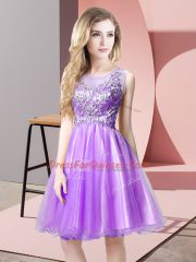Graceful Beading Prom Gown Lavender Zipper Sleeveless Mini Length