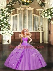 Custom Design Sweetheart Sleeveless Lace Up Quinceanera Gowns Lilac Lace