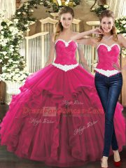Fuchsia Sleeveless Floor Length Ruffles Lace Up Sweet 16 Dress