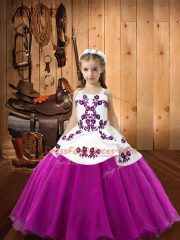 Admirable Fuchsia Sleeveless Embroidery Floor Length Little Girls Pageant Dress