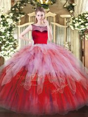 Edgy Sleeveless Beading and Ruffles Zipper Quinceanera Gowns