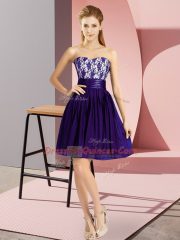 Flare Purple Empire Lace Prom Dress Zipper Chiffon Sleeveless Mini Length