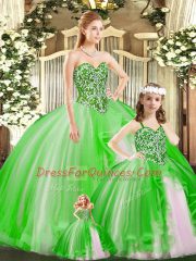 Green Sweetheart Neckline Beading Ball Gown Prom Dress Sleeveless Lace Up