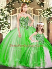 Green Sweetheart Neckline Beading Ball Gown Prom Dress Sleeveless Lace Up