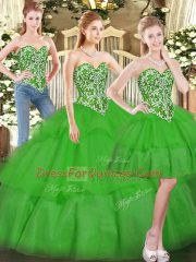 Luxurious Ball Gowns Quinceanera Dresses Green Sweetheart Tulle Sleeveless Floor Length Lace Up