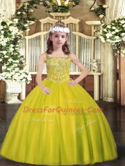Yellow Green Sleeveless Tulle Lace Up Girls Pageant Dresses for Sweet 16 and Quinceanera